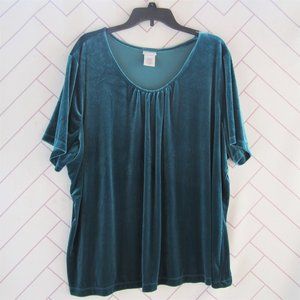Luxurious Soft TEAL Velour Top Blouse 3X Plus Size